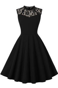 Black Lace Sleeveless A-line Vintage Dress