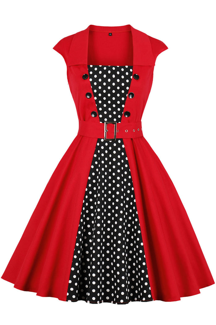 Red Dot A-line Belt Vintage Dress