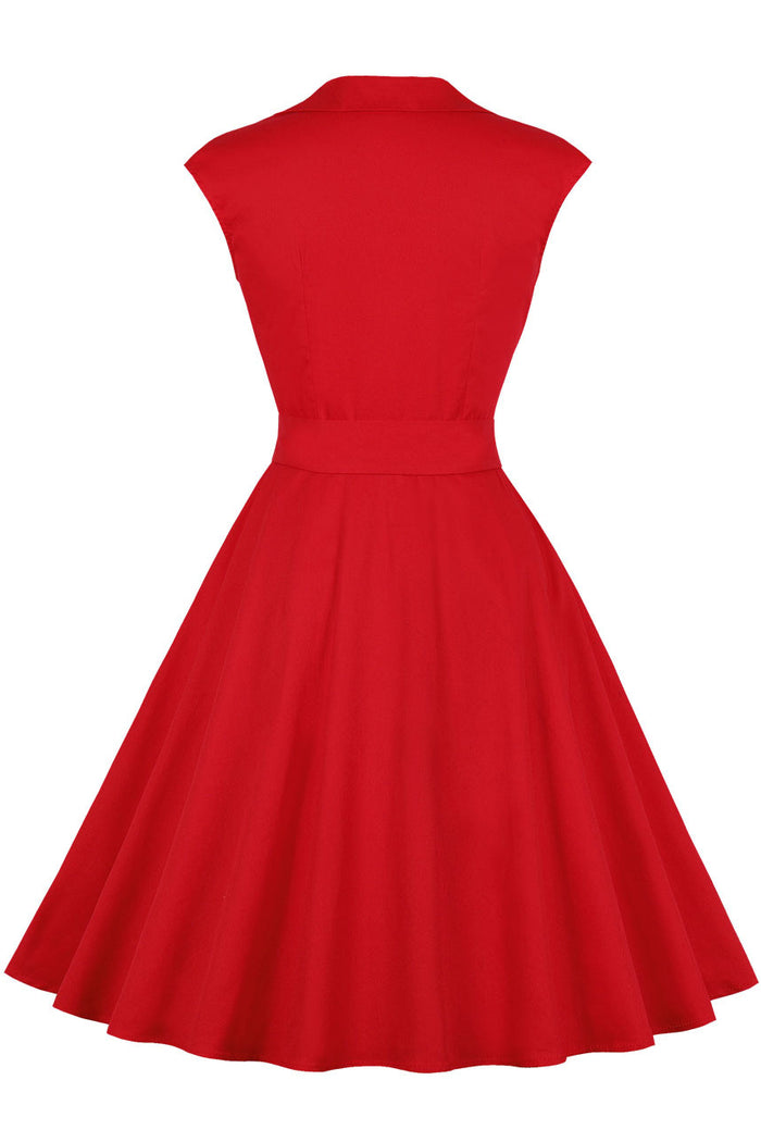 Red Dot A-line Belt Vintage Dress