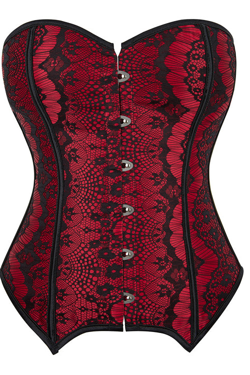 Wine Red Lace-Up Strapless Lace Bustier Corset Top