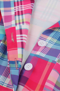 Rose Pink Plaid Lapel A-line Vintage Dress