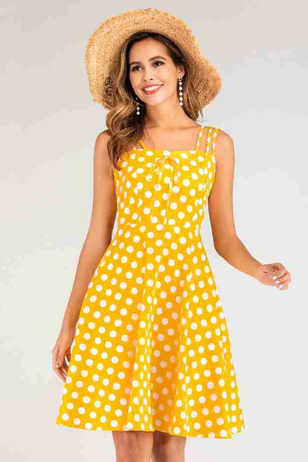 Yellow Straps Dot A-line Vintage Dress