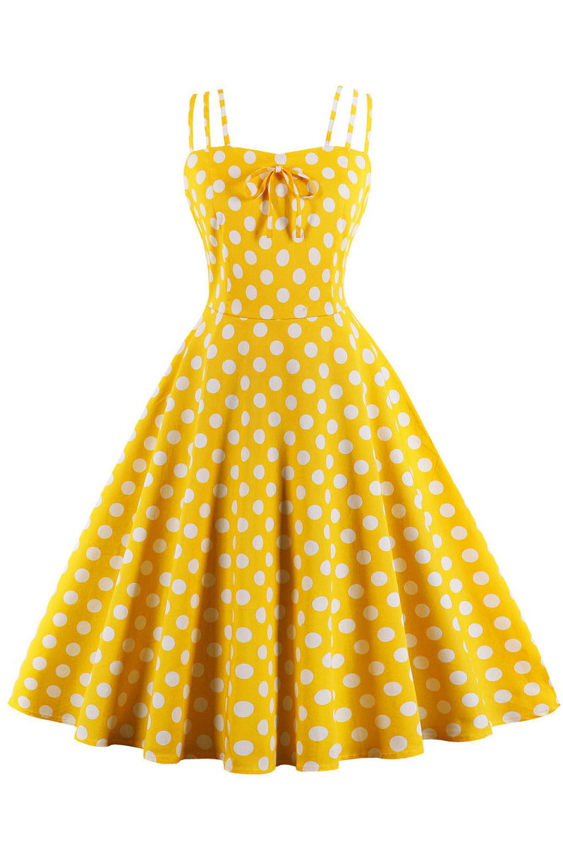 Yellow Straps Dot A-line Vintage Dress