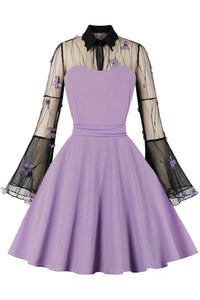 Halloween Lavender Bell Sleeves Butterfly A-line Vintage Dress