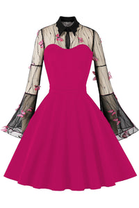 Halloween Rose Pink Bell Sleeves Butterfly A-line Vintage Dress