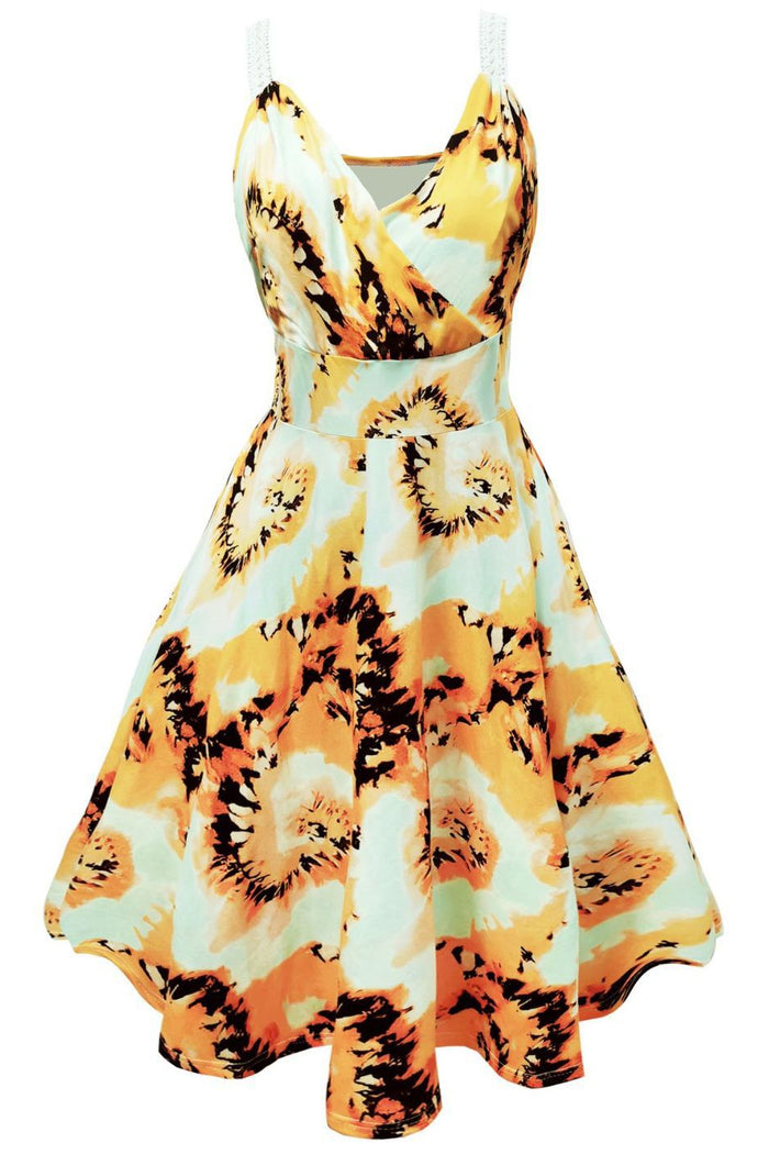 Yellow Prints Silp Vintage Dress