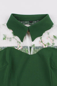 Green Embroidery Sheath Bell Sleeves Vintage Dress