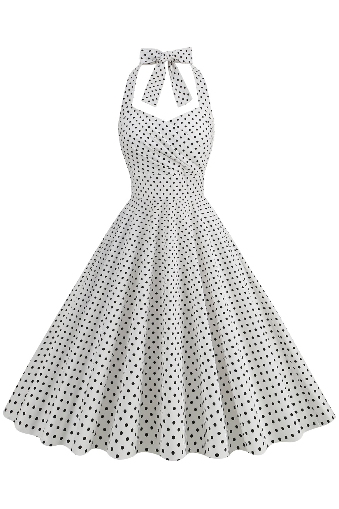 Herbene White Dot Bow Tie Halter Dress