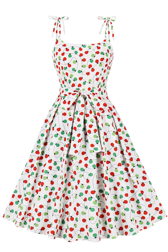 Red and Green Dot Bow Tie Straps Vintage Dress