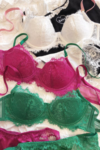White & Rose Pink & Green Lace Lingerie