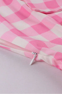 Pink Plaid Sleeveless A-line Vintage Dress
