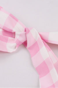 Pink Bow Tie Halter Plaid A-line Vintage Dress