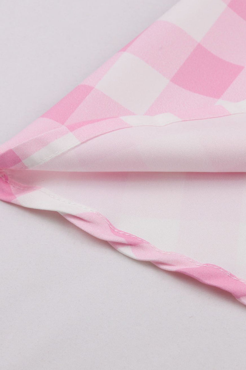 Pink Bow Tie Halter Plaid A-line Vintage Dress