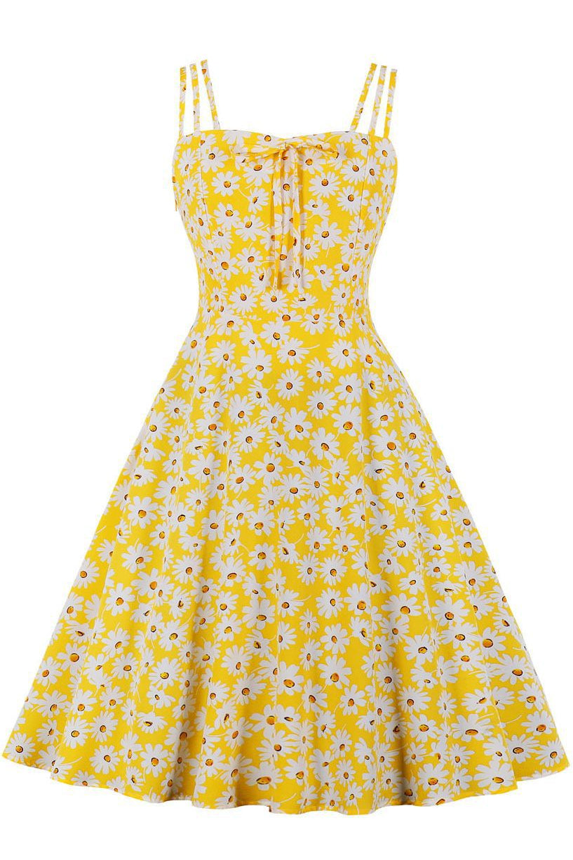 Yellow Floral A-line Slip Vintage Dress