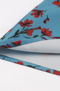 Herbene Blue Sleeves Flowers A-line Vintage Dress