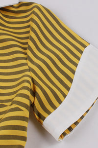 Herbene Yellow Stripes A-line Lapel Vintage Dress