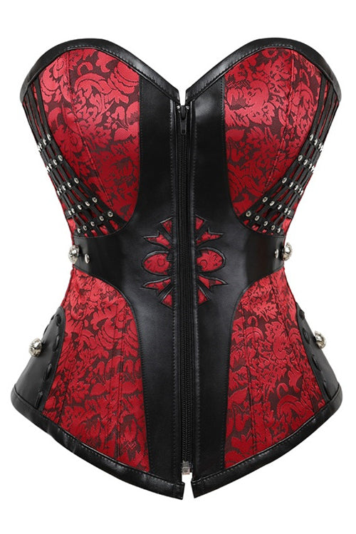 Gothic Red Strpaless Leather Lace-Up Bustier Corset Top