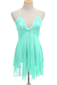 Sage Green Tulle Deep V Neck Straps Lingerie