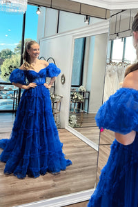 Princess Pink Off-the-Shoulder A-Line Prom Dress with Ruffles