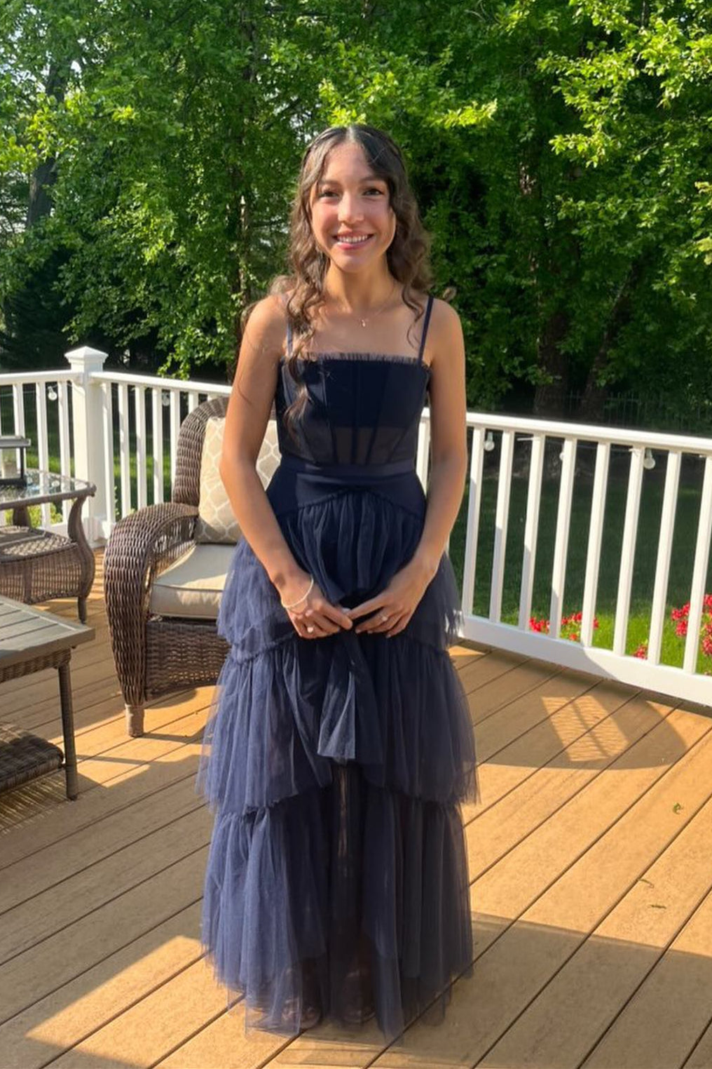 Princess Hot Pink Tulle Tiered Long Dress