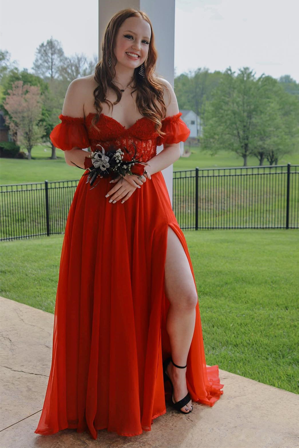 Lilac Applique Strapless A-Line Long Prom Dress