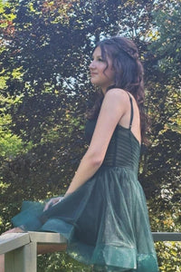 Hot Pink Deep V Neck Straps A-line Tulle Homecoming Dress