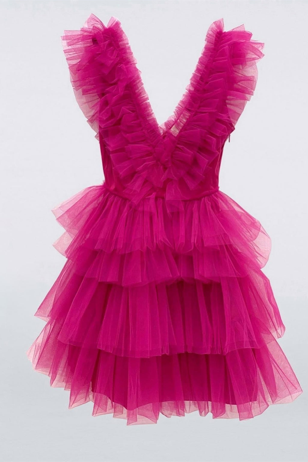 Pink Ruffle-Layers Plunging V Neck Homecoming Dress – Dreamdressy