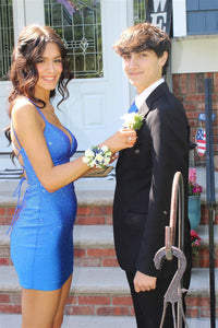 Hot Pink Beaded Lace-Up Bodycon Mini Homecoming Dress