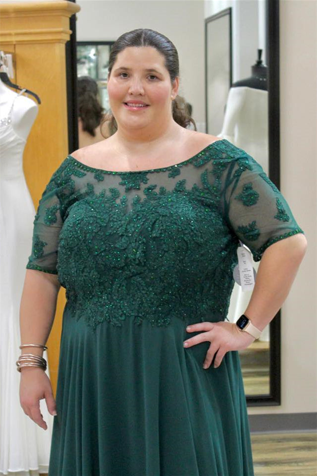 Hunter Green Illusion Neck Appliques Chiffon Long Mother of Bride