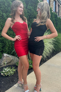 Hunter Green Strapless Beaded Pleated Sheath Homecoming Dress