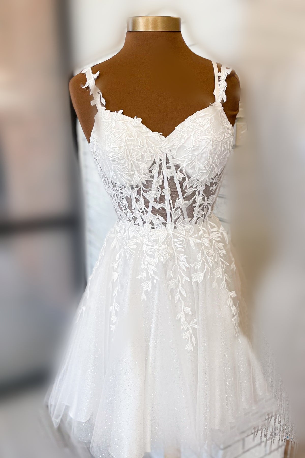 Pink Flower Straps A-line Appliques Tulle Homecoming Dress