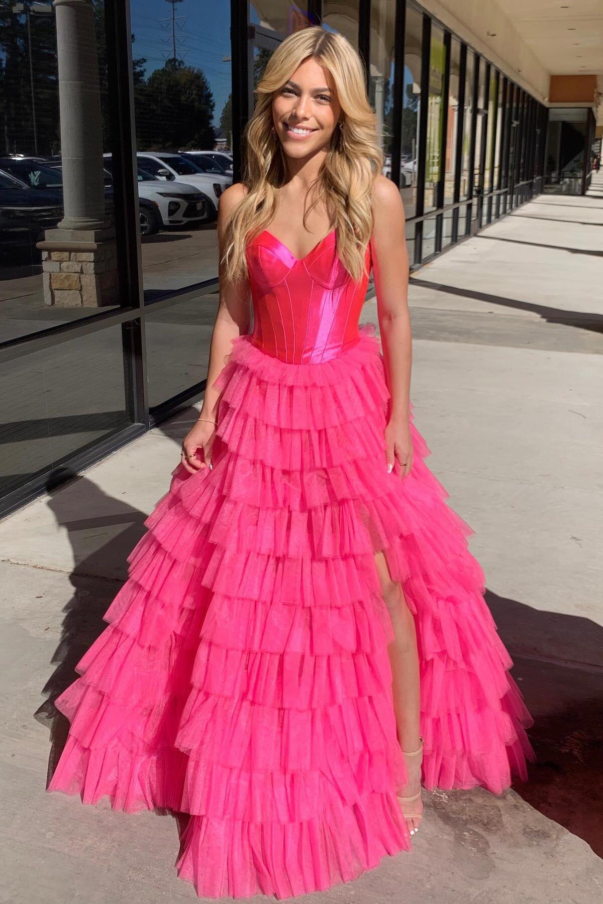 Black Strapless A-line Multi-Layers Tulle Long Prom Dress