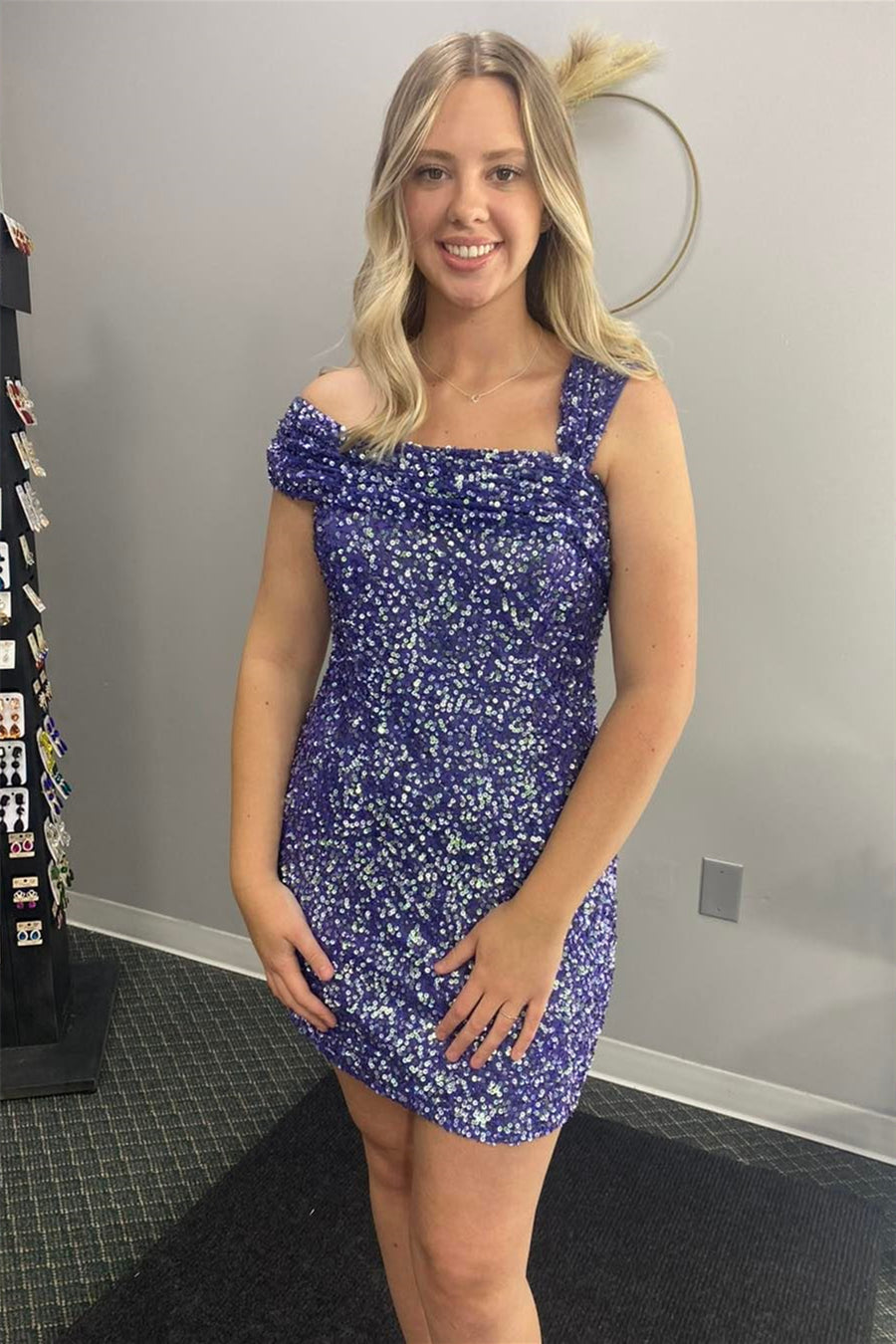 Lavender Asymmetrical Sequins Sheath Homecoming Dress