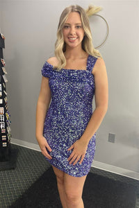 Lavender Asymmetrical Sequins Sheath Homecoming Dress