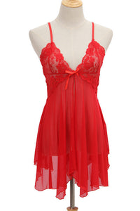 Red Tulle Deep V Neck Straps Lingerie