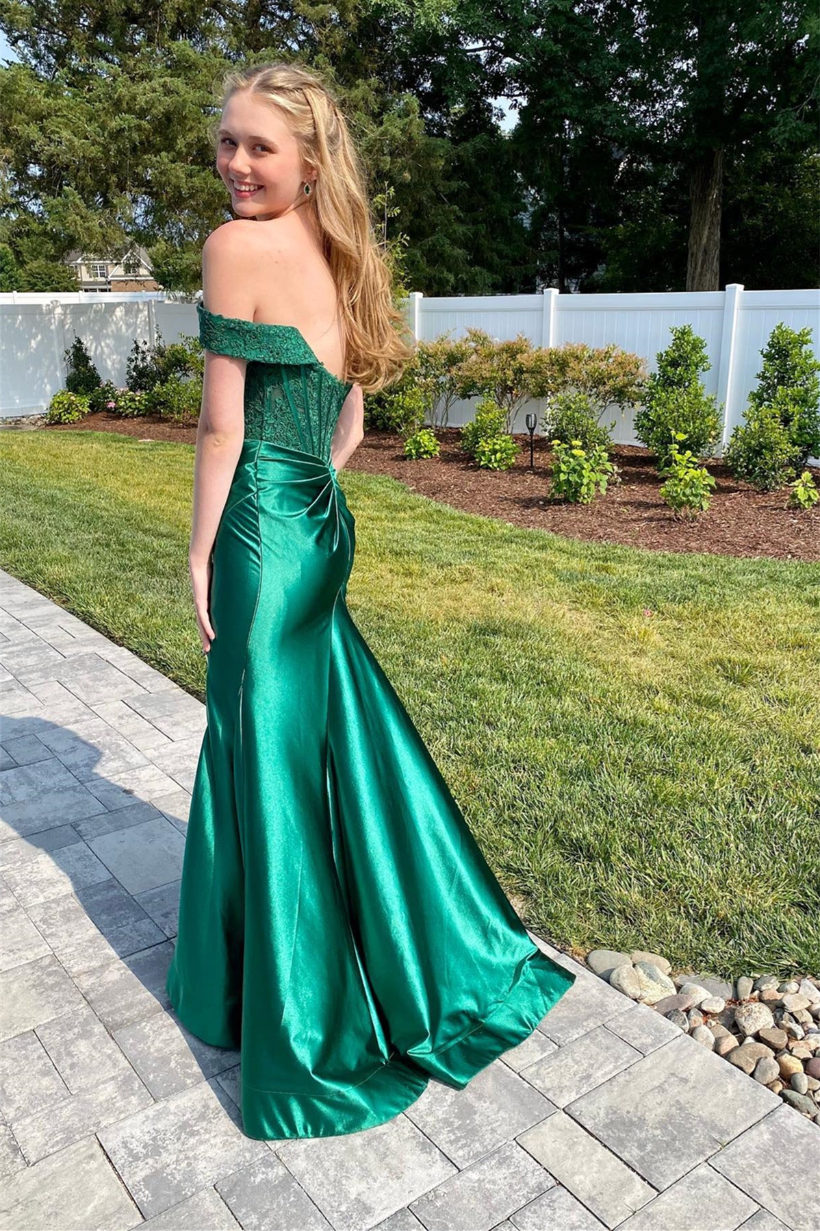 Royal Blue Lace Satin Off-the-Shoulder Mermaid Long Formal Dress