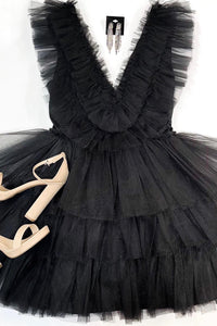 Pink Ruffle-Layers Plunging V Neck Homecoming Dress