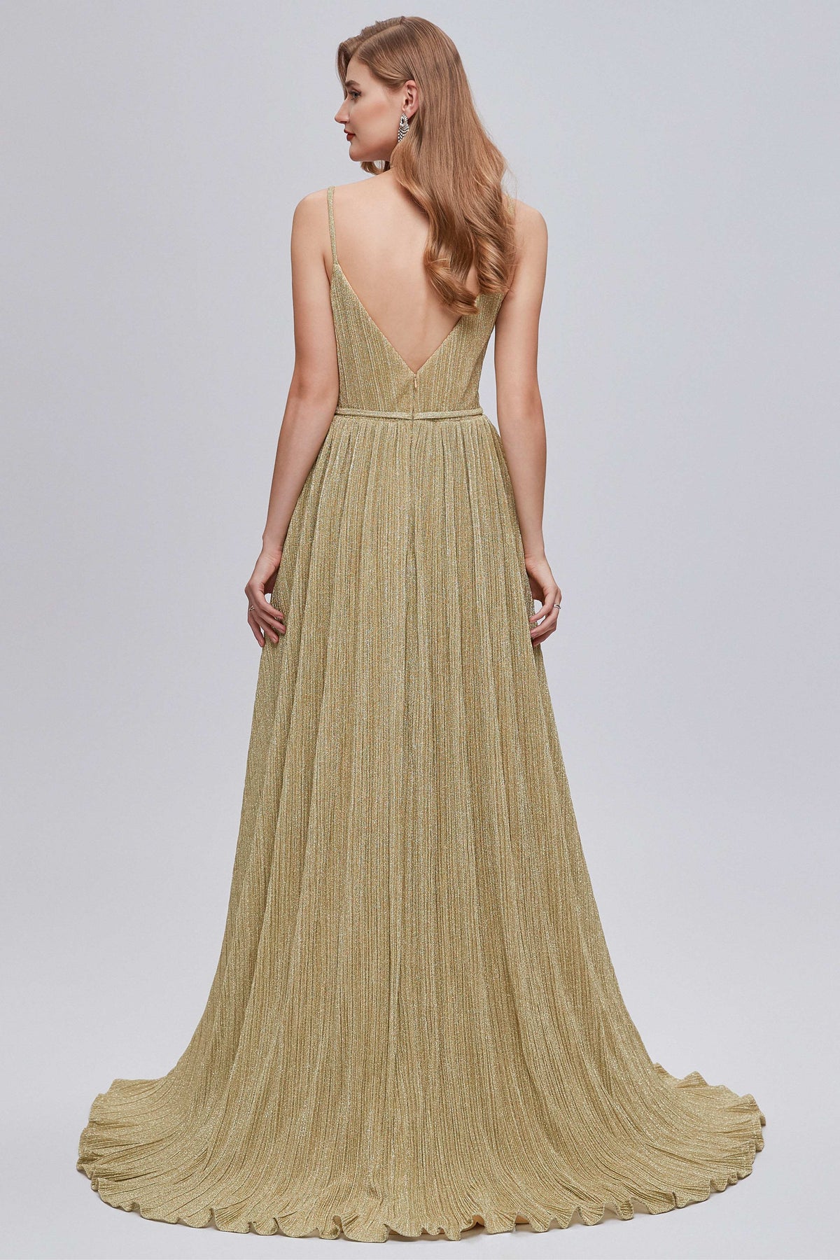 Glamorous V-Neck Backless A-Line Long Formal Dress