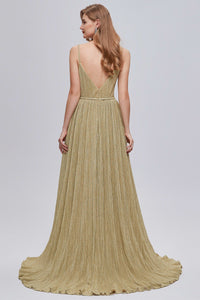 Glamorous V-Neck Backless A-Line Long Formal Dress