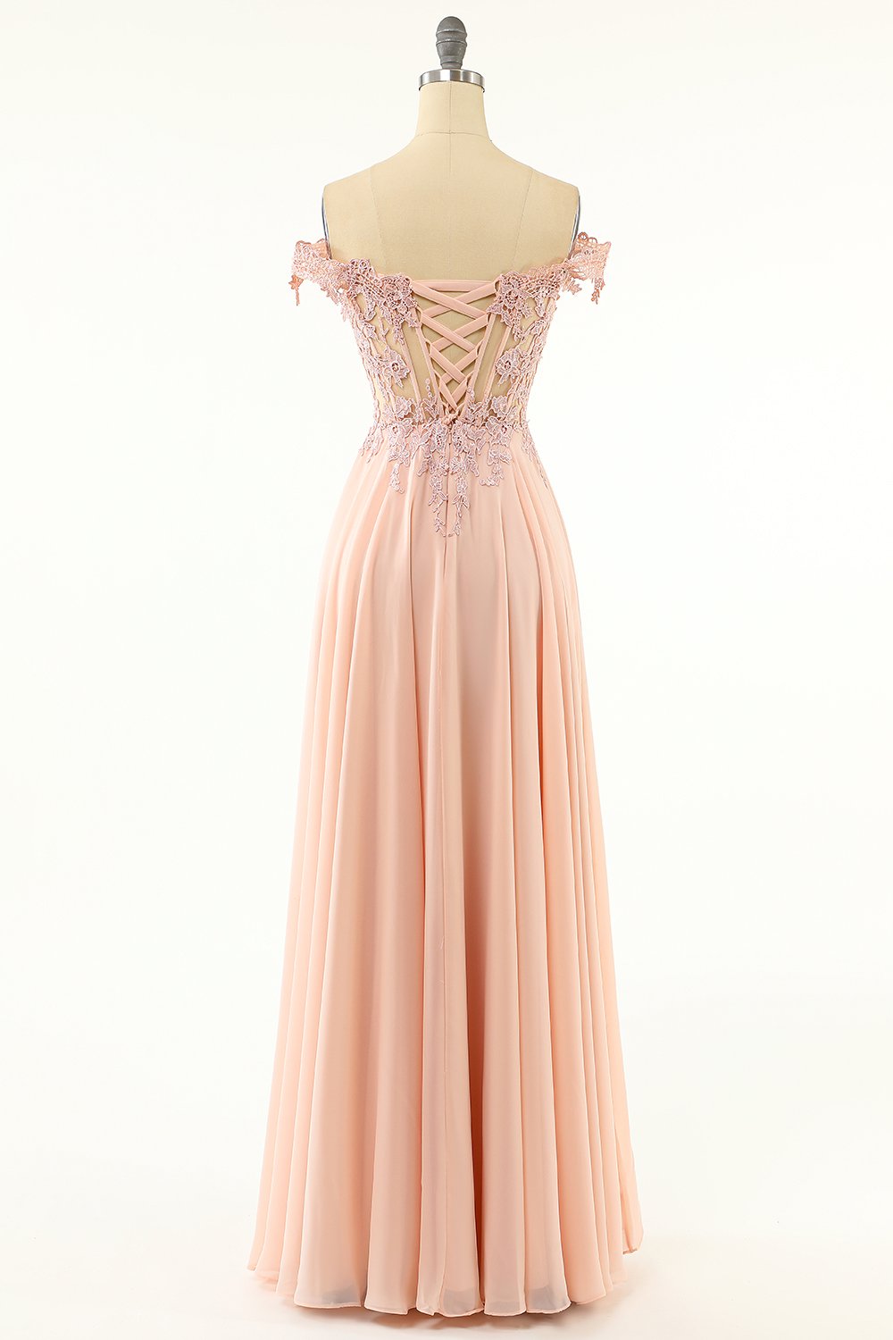 Off the Shoulder Mint Green Chiffon Long Prom Dress