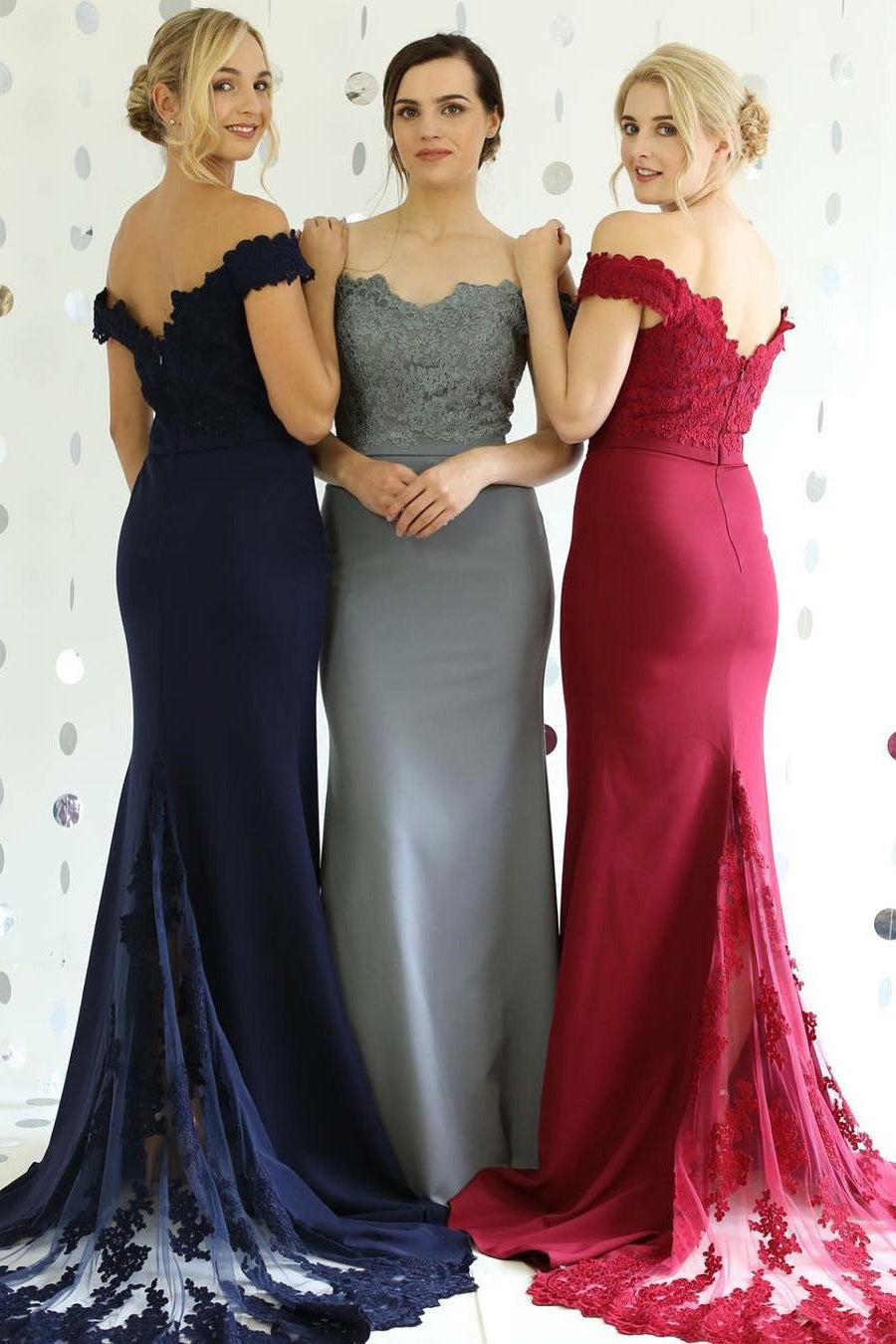 Classic Off Shoulder Mermaid Long Navy Blue Bridesmaid Dress