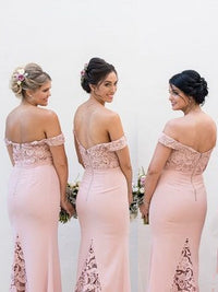 Elegant Off Shoulder Mermaid Blush Pink Long Bridesmaid Dress