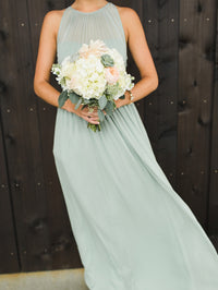 Gorgeous A-line Sage Long Chiffon Bridesmaid Dress