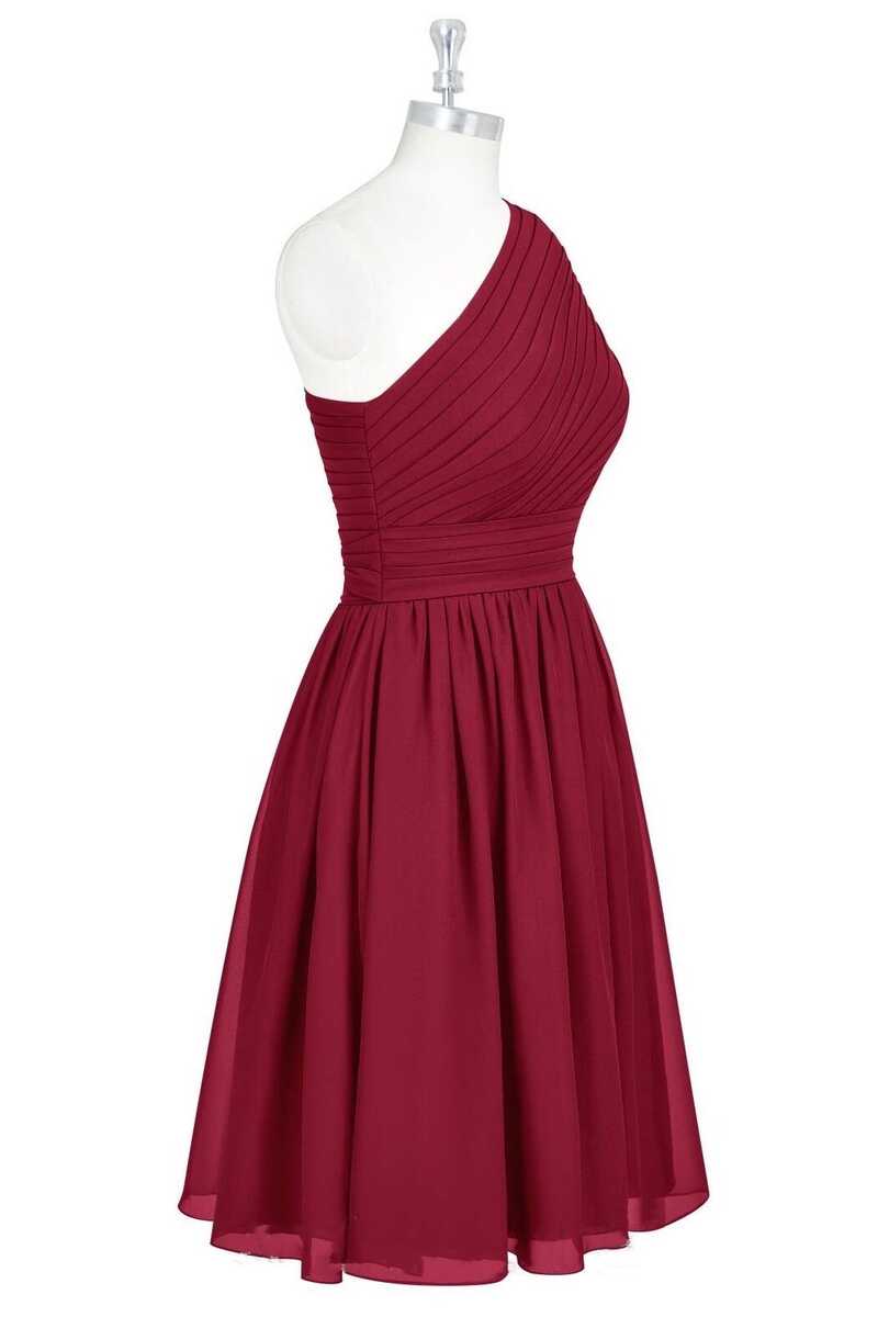 Red One Shoulder Chiffon Dress