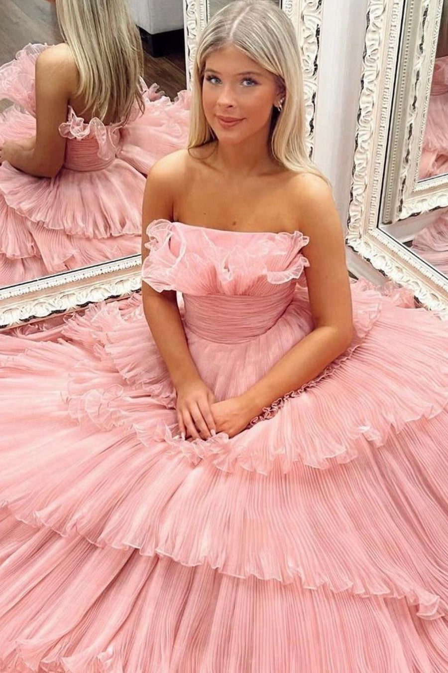 Pink tulle ruffle dress sale