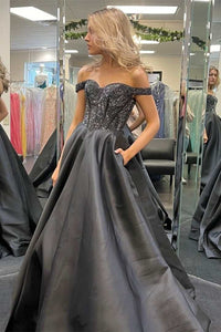 Fairy-Tale Royal Blue Beaded Off-the-Shoulder A-Line Prom Dress