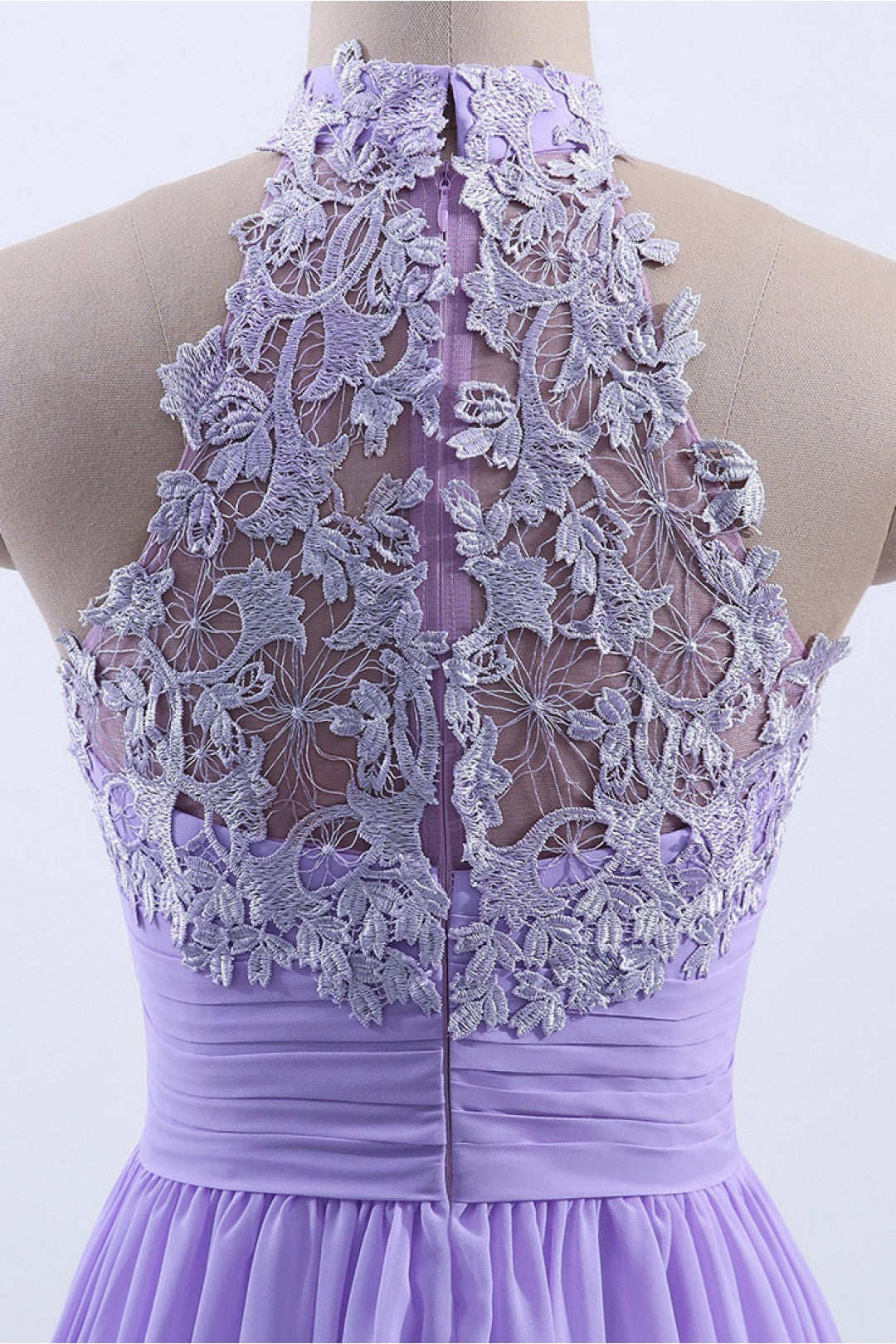 High Neck Lavender Chiffon Empire A-line Long Bridesmaid Dress