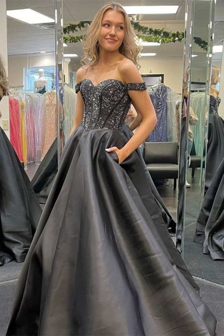 Fairy-Tale Royal Blue Beaded Off-the-Shoulder A-Line Prom Dress