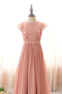 Blush Pink Crew Neck Cap Sleeve Ruffled Flower Girl Dress