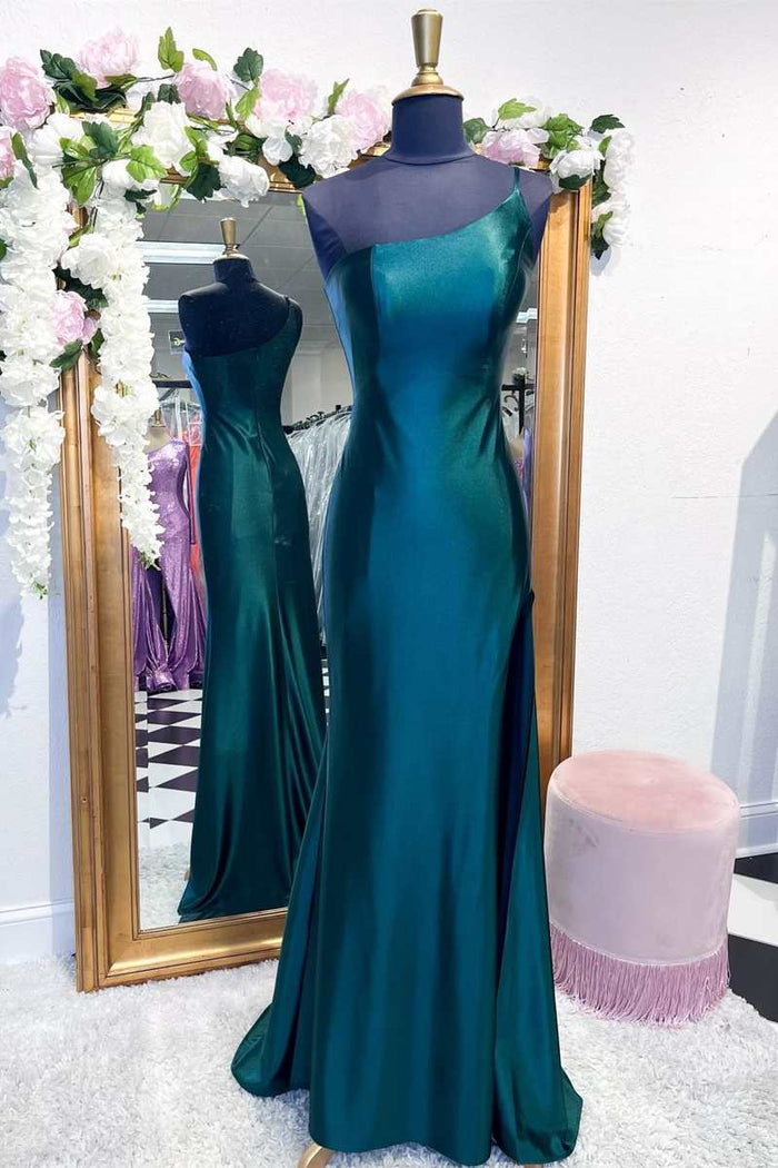 One-Shoulder Royal Blue Mermaid Long Dress with Slit